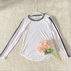 White long sleeve shirt with black strips